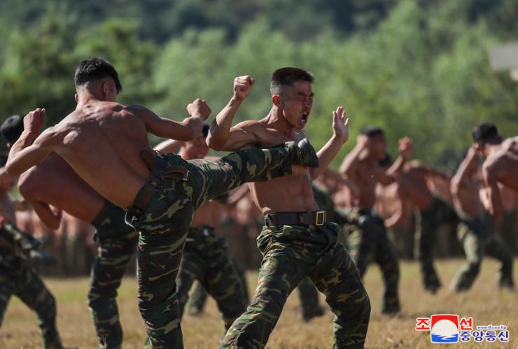 Members of North Korea's special operations force are shown demonstrating martial arts in this photo released by North Korea's state news agency on Oct. 4. Yonhap  